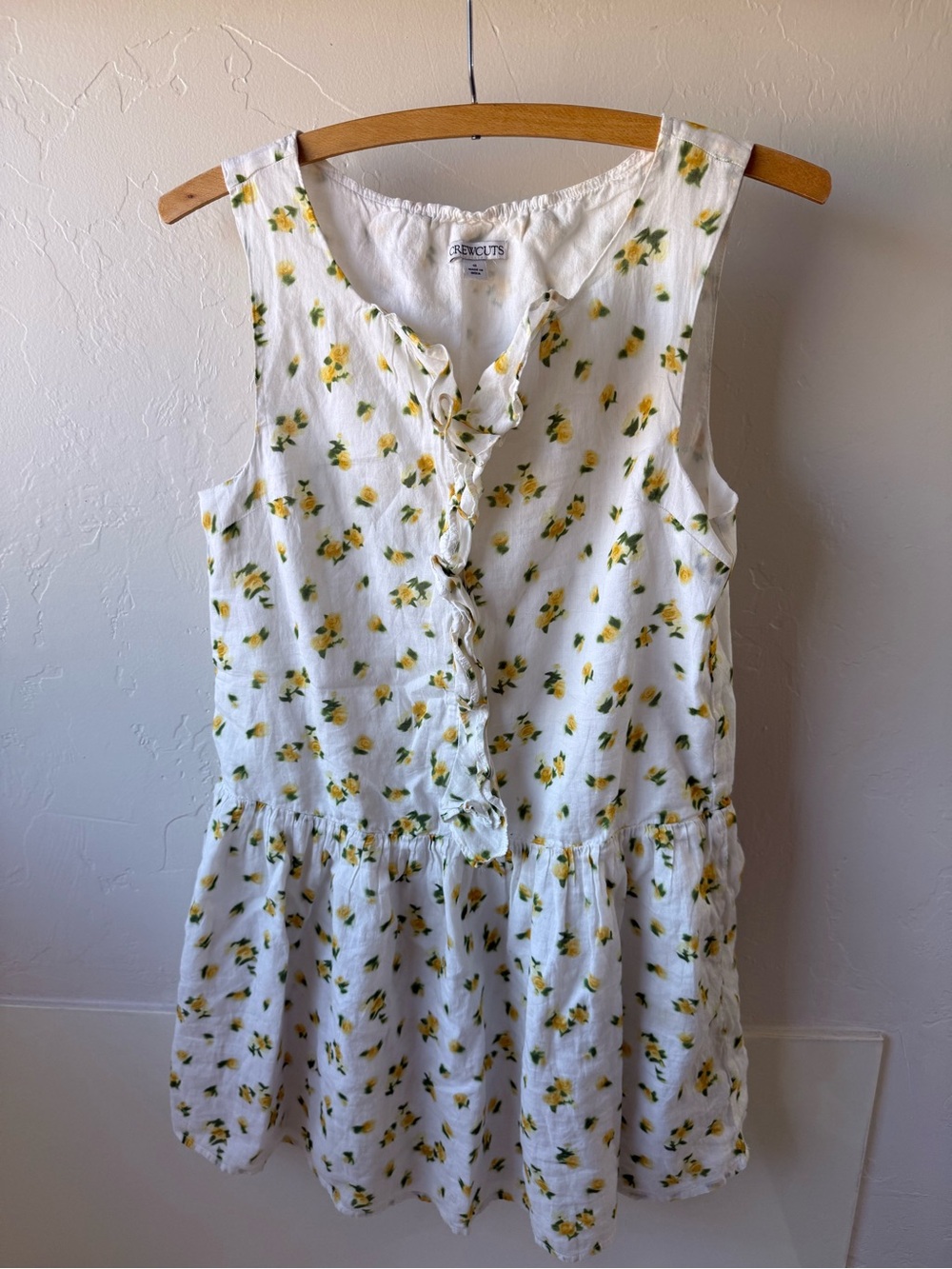 Summer girls Crewcuts White Floral Tank Dress with Subtle Yellow & Green Accents